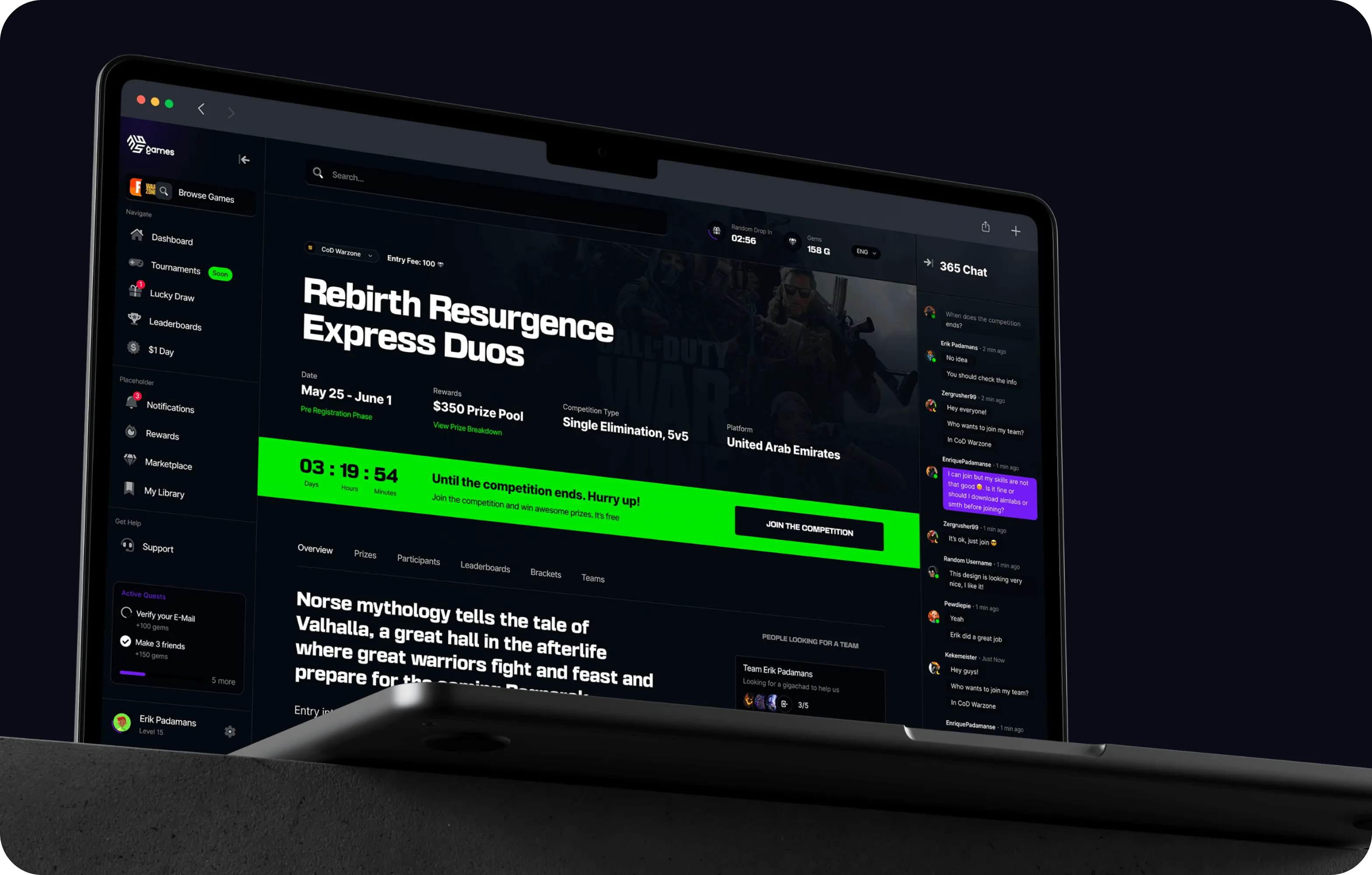 eSports platform development & website design - form-rework.goodface.works