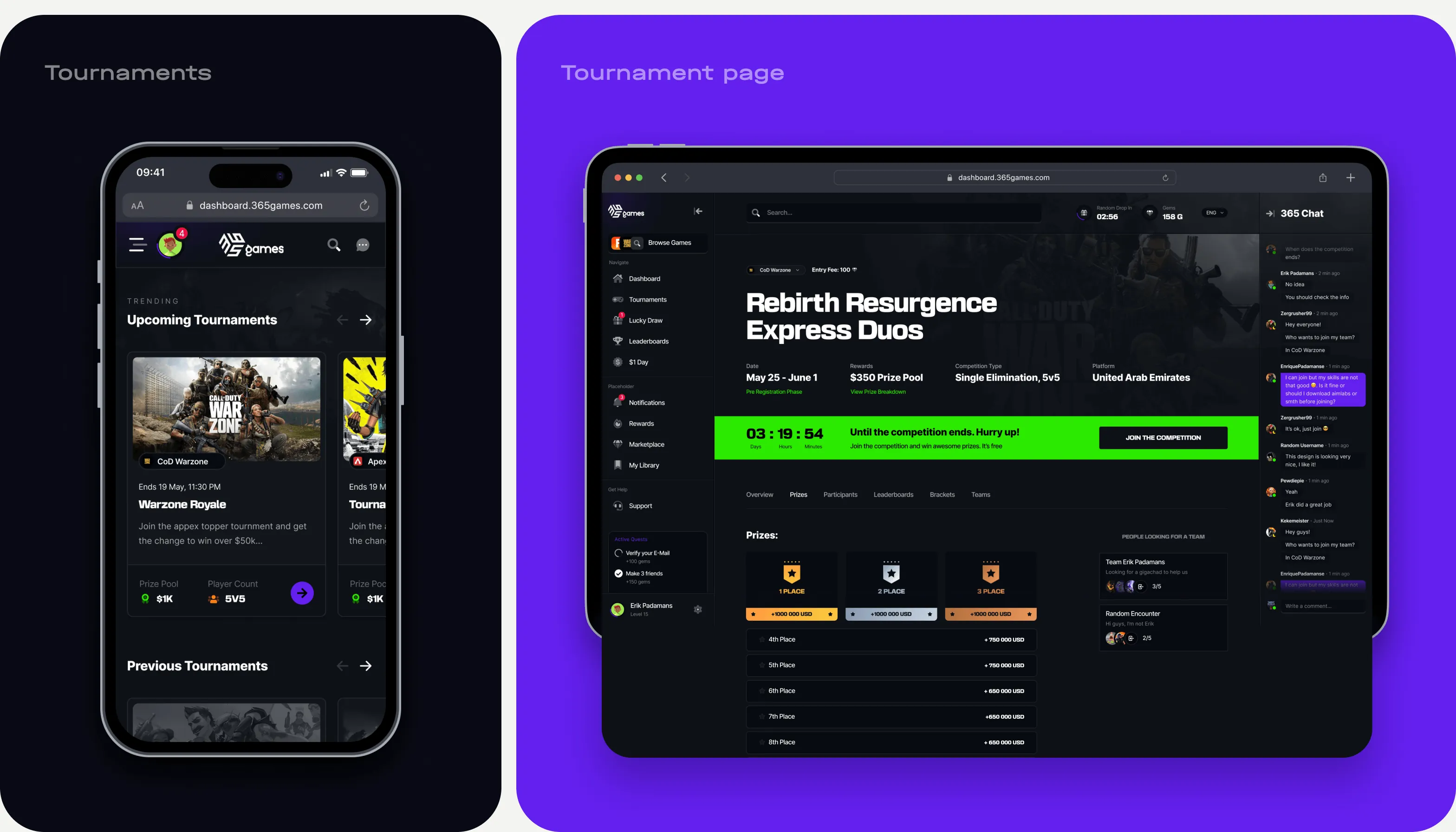 eSports platform development & website design - form-rework.goodface.works