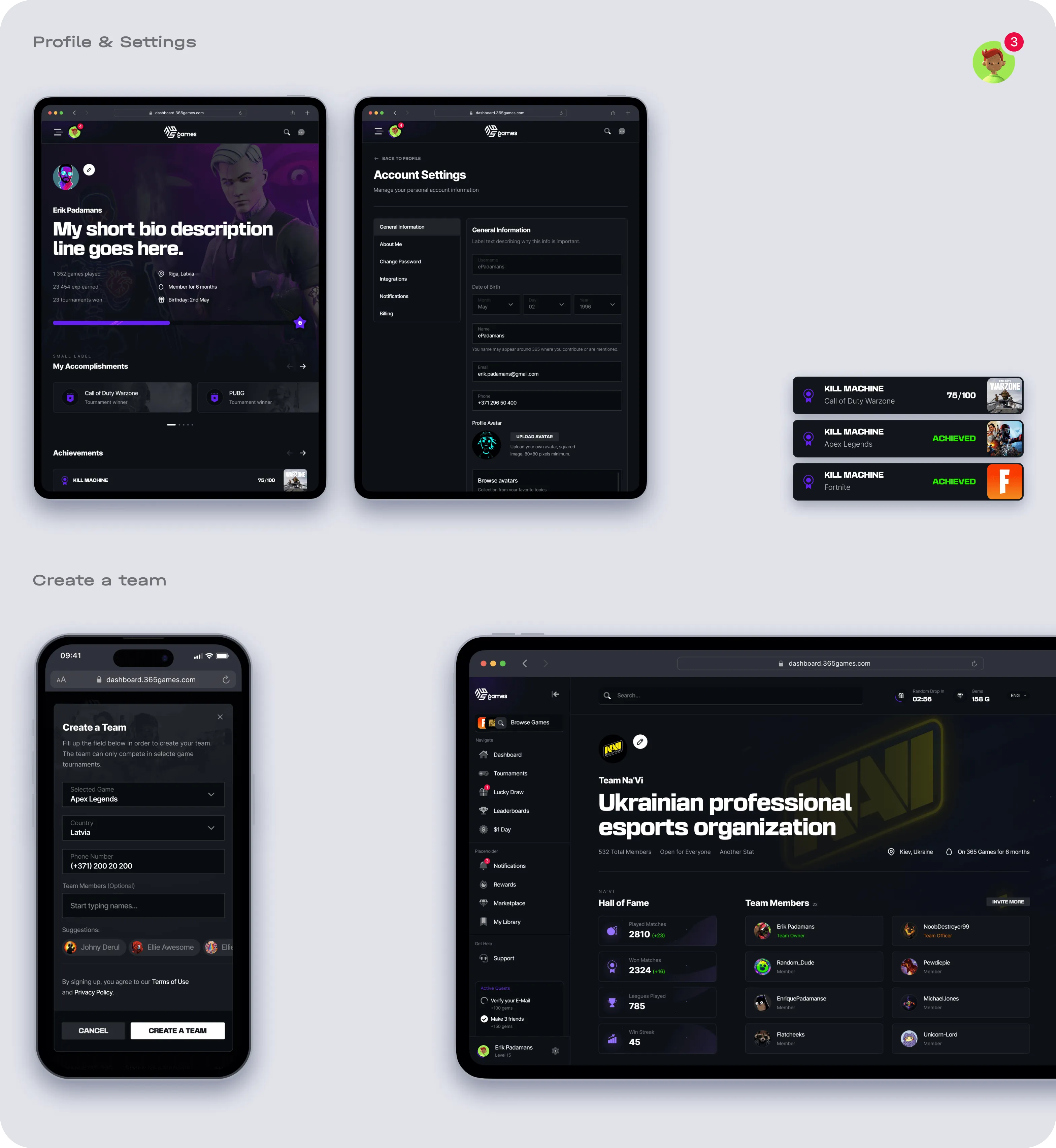 eSports platform development & website design - form-rework.goodface.works
